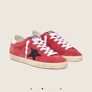Golden Goose Red Suede Sneakers with Black Star worn once